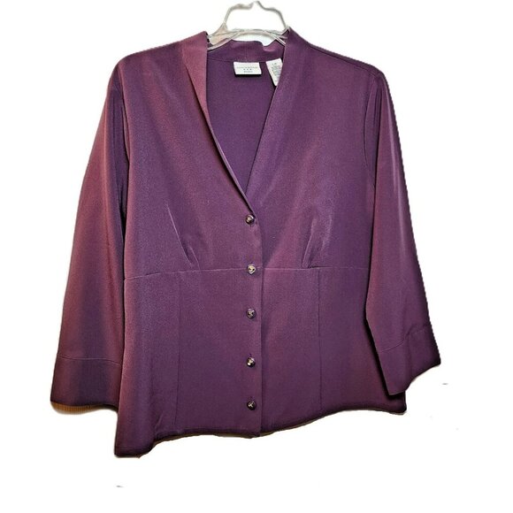 Covington Women’s Size Large Purple Stretch Button Front Blouse 3/4 Sleeve Fitte - Picture 9 of 10